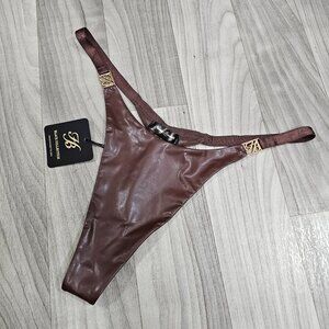 Honey Birdette Emily Mahogany Brown Faux Leather Thong Panty Size L